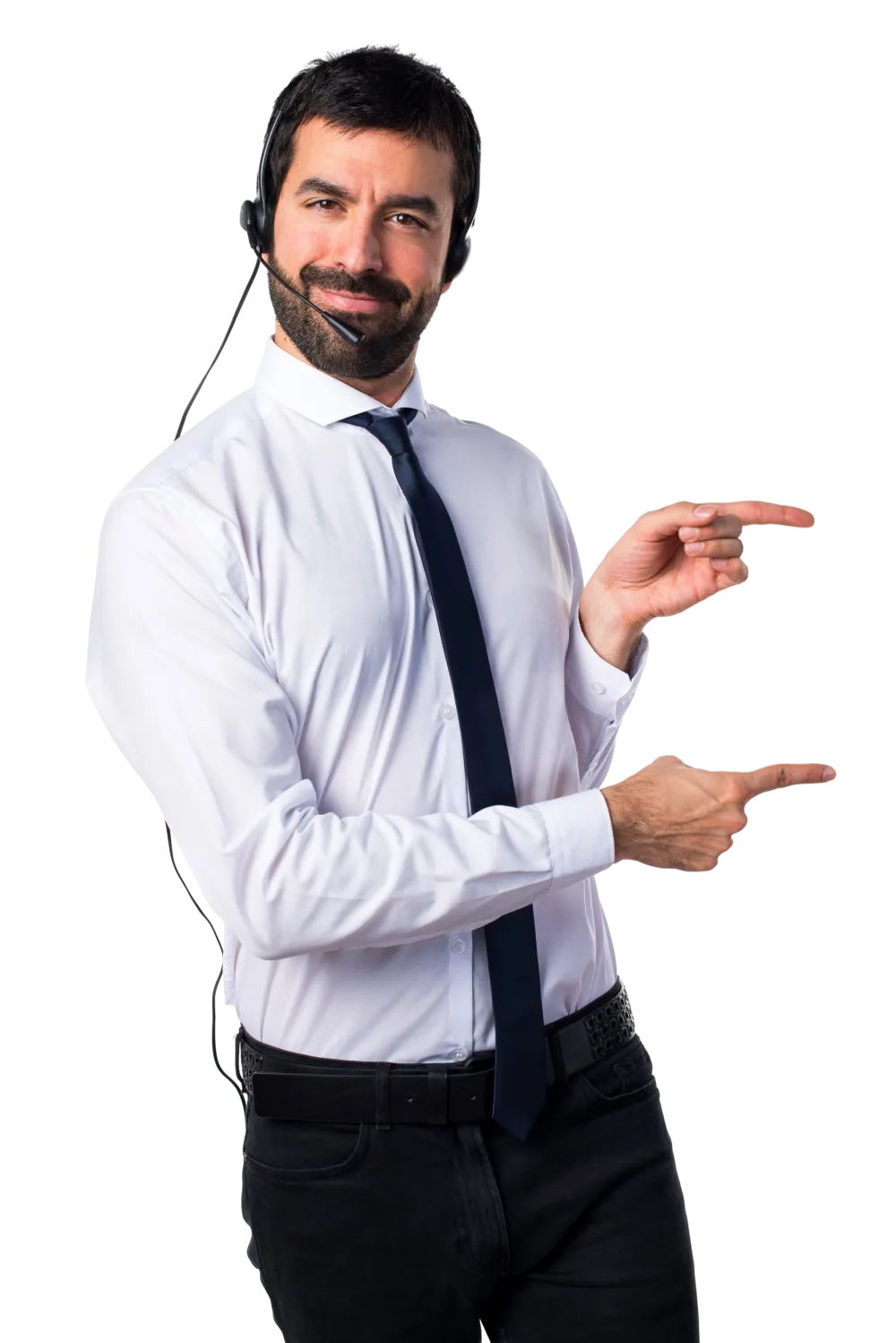 Homem apontando para o botão de atendimento